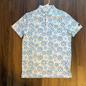 Par 6 Floral Patterned Men's Golf Polo - Blue and Yellow